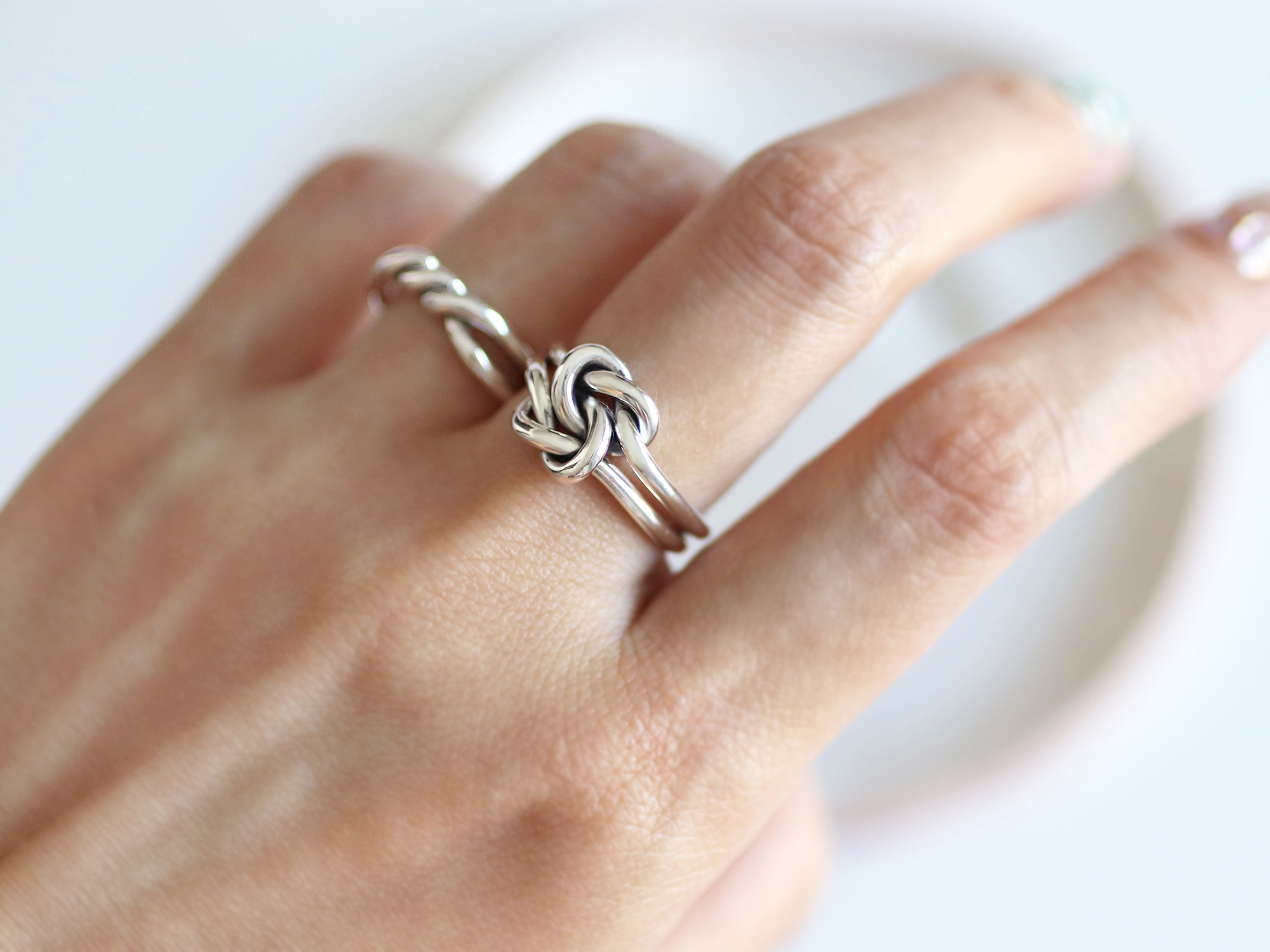Double Band Double Love Knot Ring 925 Sterling Silver Trendy Fashion