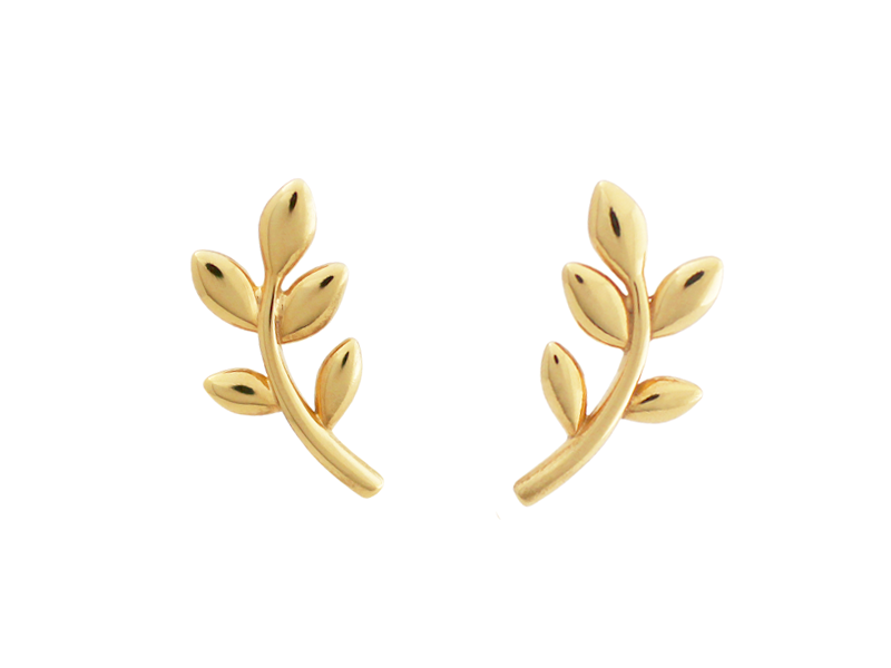 Gold Vermeil Olive Leaf Stud Earrings - 925 sterling silver trendy ...