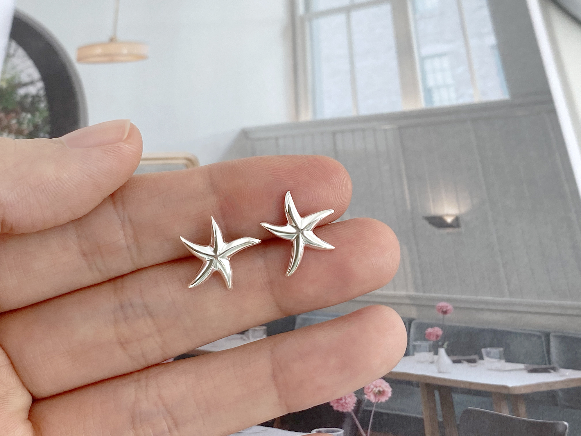 Design 2 925 Sterling Silver Starfish Stud Earrings 