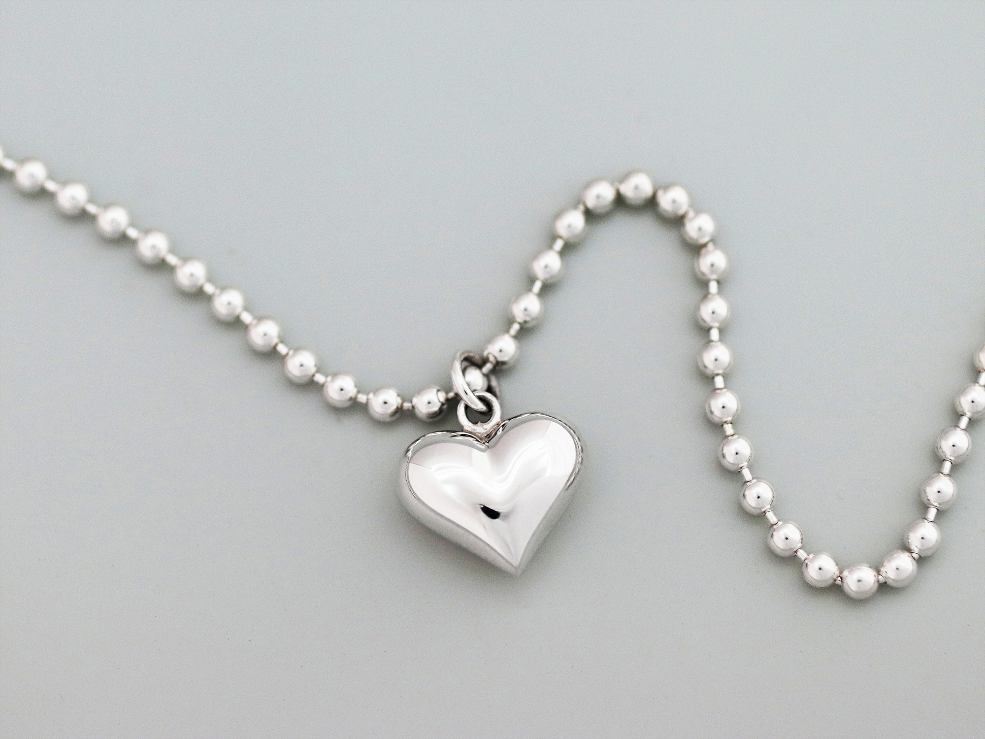 Silver Heart Pendant Bead Chain Necklace / Bracelet - 925 sterling
